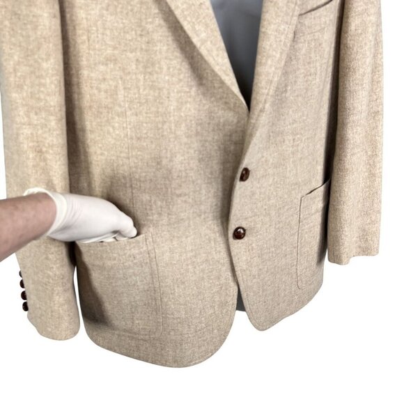 Peter England Men 46R Wool Blazer Suede Elbow Patches Button Detail Quiet Luxury - Picture 9 of 16